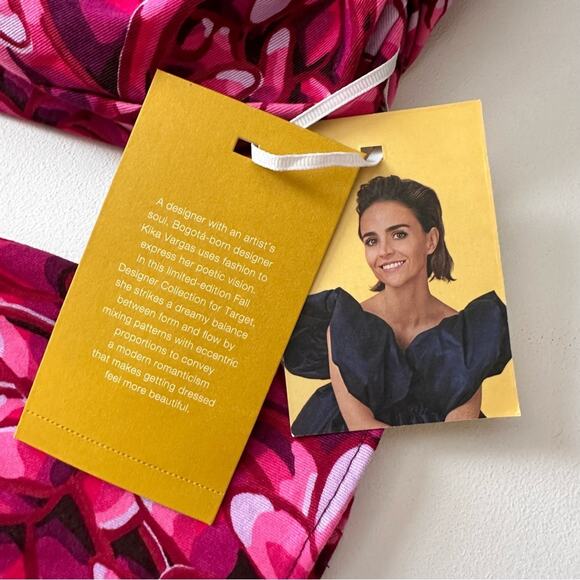 Kika Vargas X Target Blouse Top Pink Floral Mum Extreme Puff Sleeve Scallop L - Picture 11 of 13